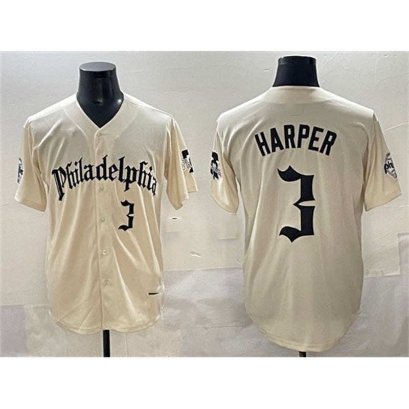 Philadelphia Phillies #3 Bryce Harper Cream Gothic Vapor Limited Stitched Baseball Jersey
