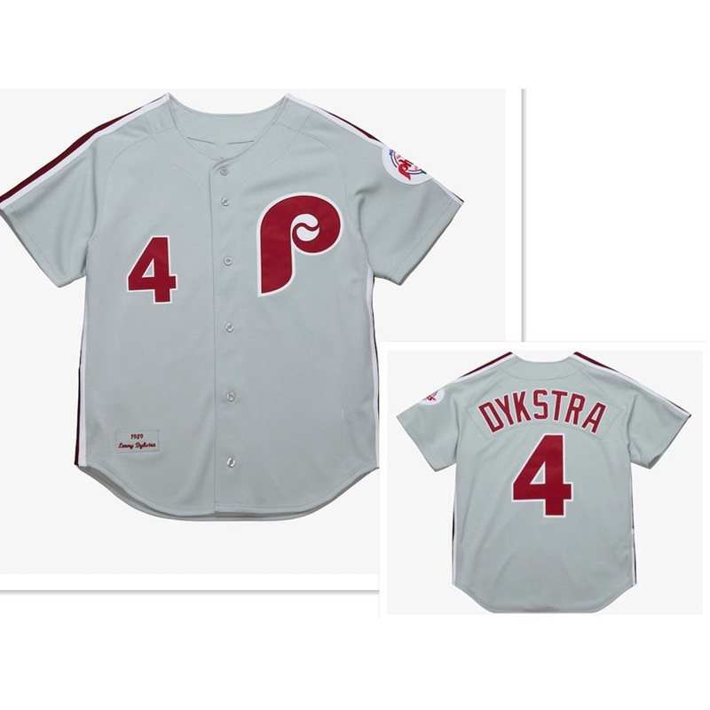 Philadelphia Phillies #4 Lenny Dykstra Mitchell and Ness Grey 1989 Throwback Stitched Baseball Jersey