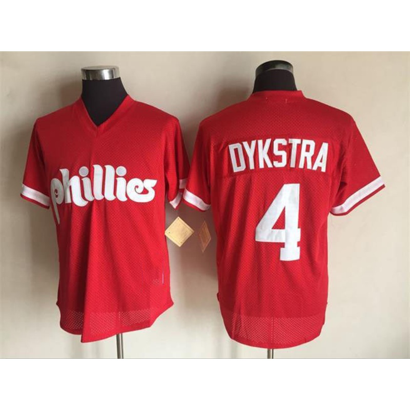 Philadelphia Phillies #4 Lenny Dykstra Mitchell and Ness Red 1991 Throwback Stitched Baseball Jersey