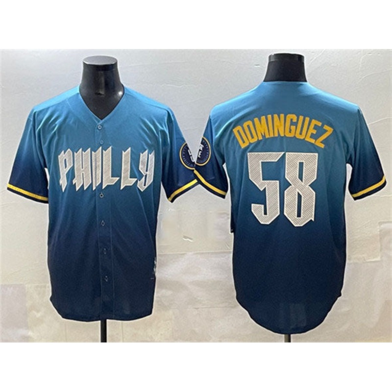 Philadelphia Phillies #58 Seranthony Domnguez Blue 2024 City Connect Limited Stitched Baseball Jersey