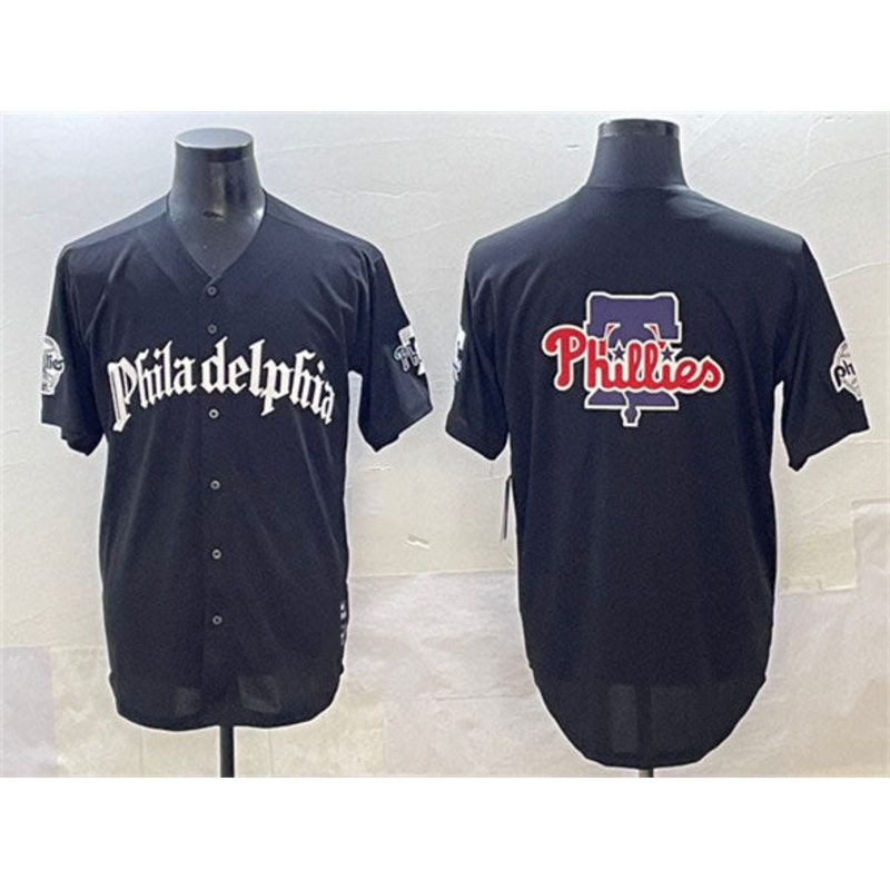 Philadelphia Phillies Team Big Logo Black GOTHIC Vapor Limited Stitched Baseball Jersey