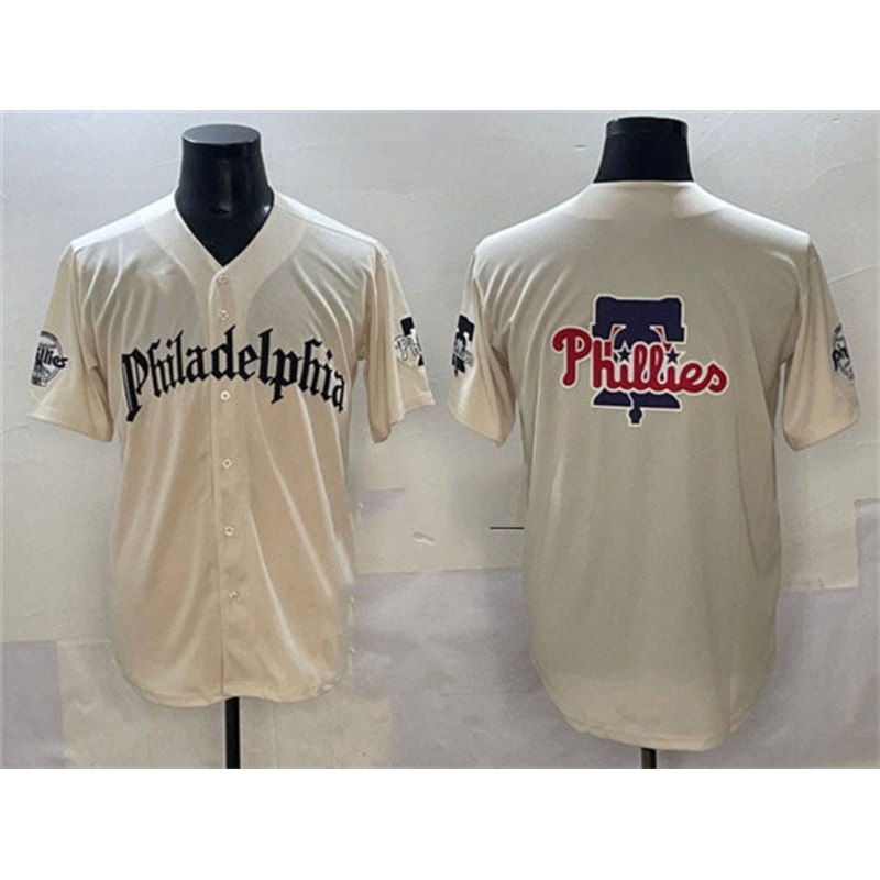 Philadelphia Phillies Team Big Logo Cream Gothic Vapor Limited Stitched Baseball Jersey