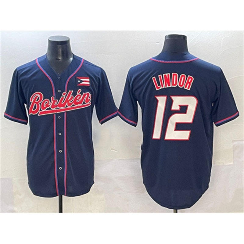 Puerto Rico Baseball #12 Francisco Lindor Navy 2023 World Baseball Classic Stitched Jersey