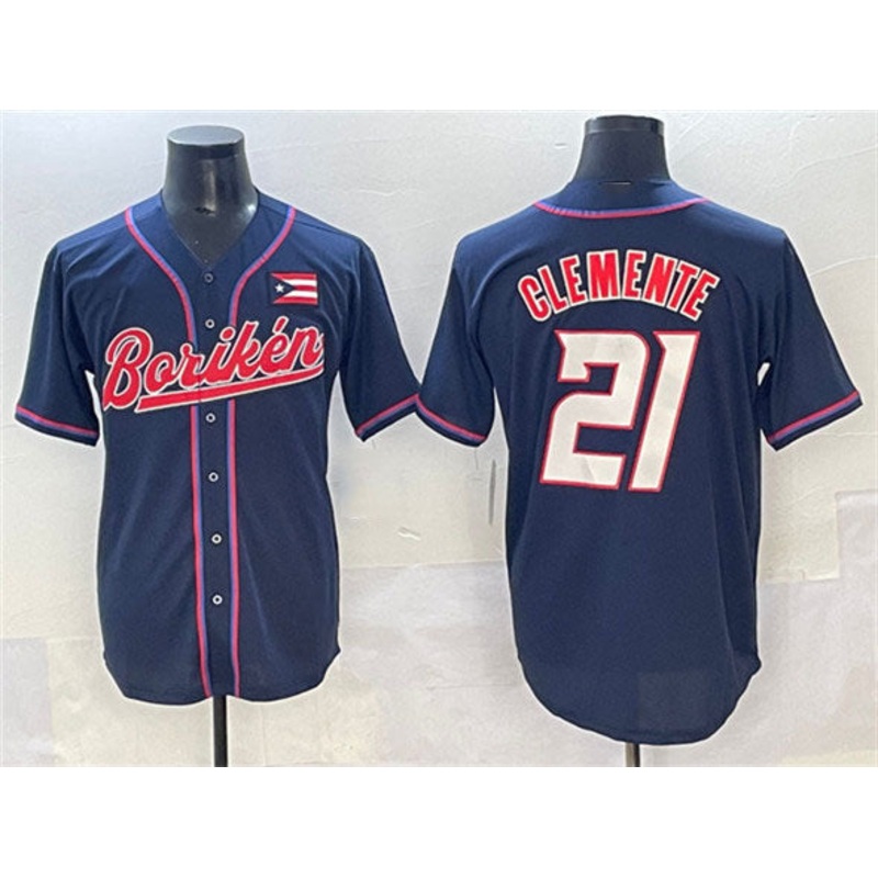 Puerto Rico Baseball #21 Roberto Clemente Navy 2023 World Baseball Classic Stitched Jersey