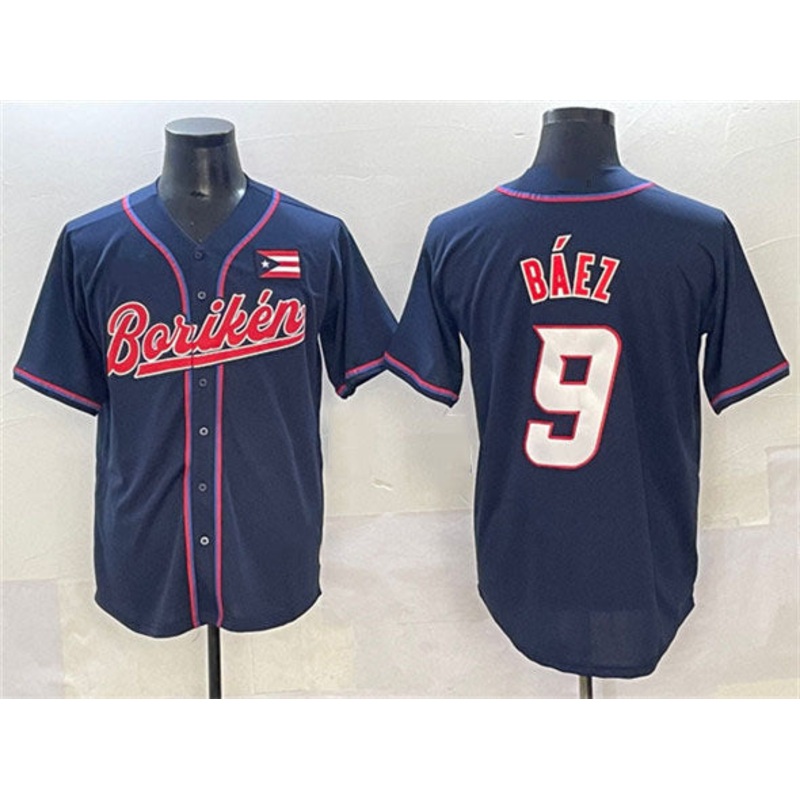 Puerto Rico Baseball #9 Javier Bez Navy 2023 World Baseball Classic Stitched Baseball Jersey