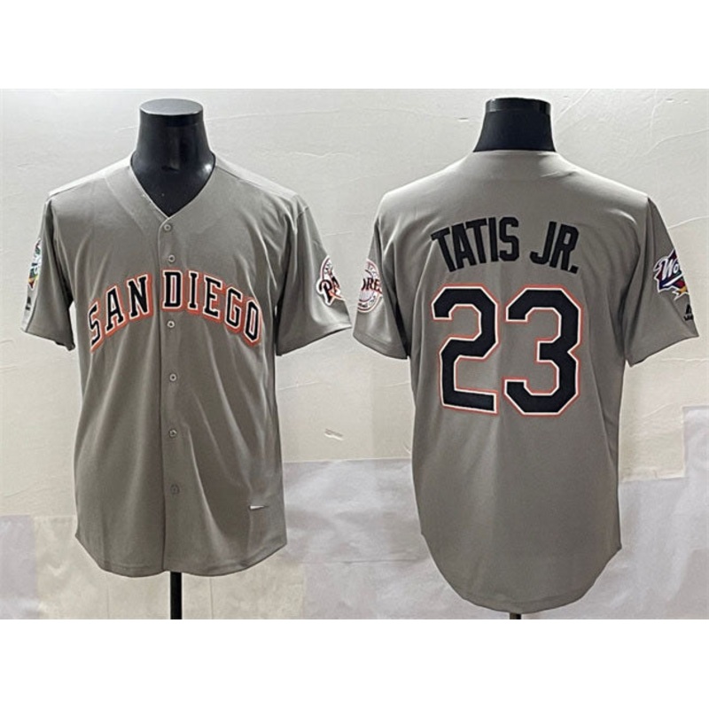 San Diego Padres #23 Fernando Tatis Jr. Gray Fashion Throwback With Patch Cool Base Stitched Baseball Jersey
