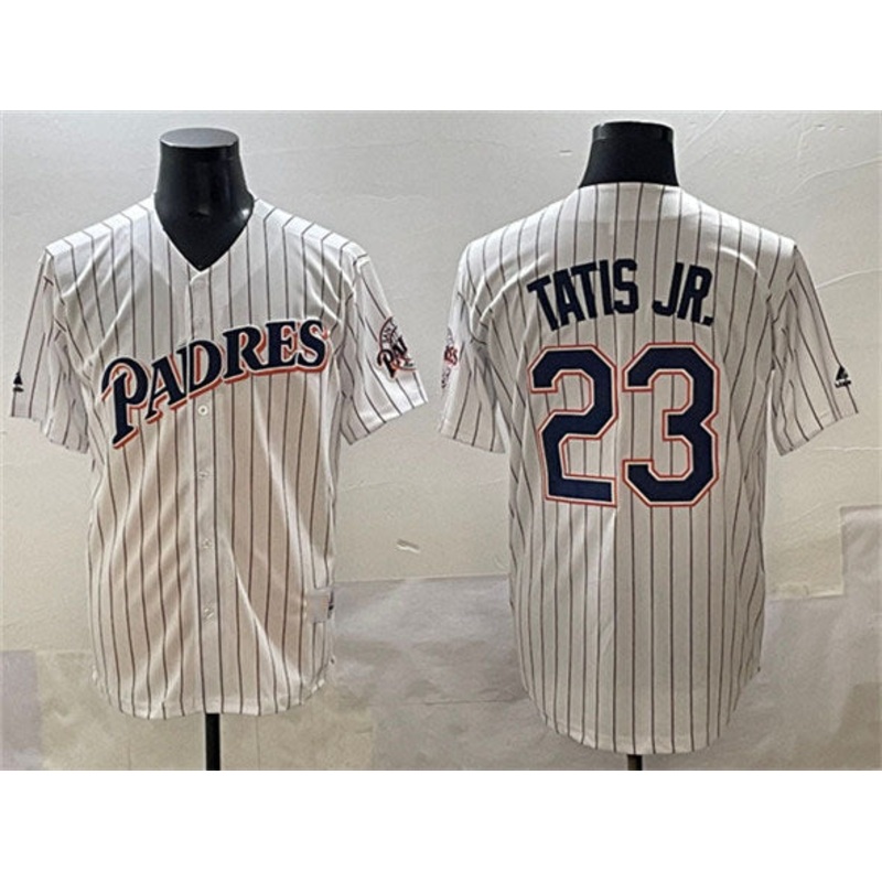 San Diego Padres #23 Fernando Tatis Jr. White Throwback With Patch Cool Base Stitched Baseball Jersey