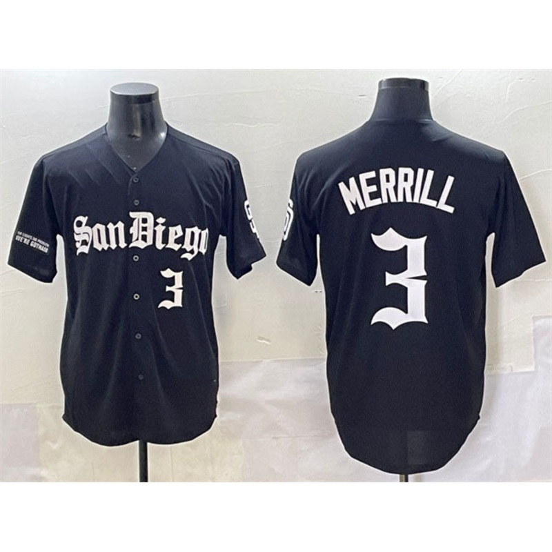 San Diego Padres #3 Jackson Merrill Black Gothic Edition Vapor Limited Stitched Baseball Jersey
