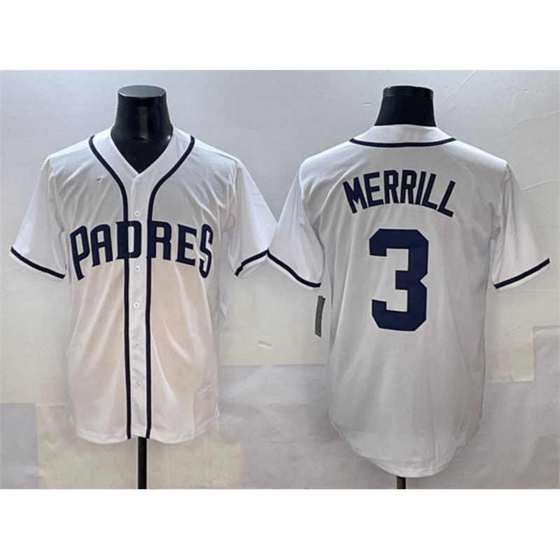 San Diego Padres #3 Jackson Merrill White Cool Base Stitched Baseball Jersey