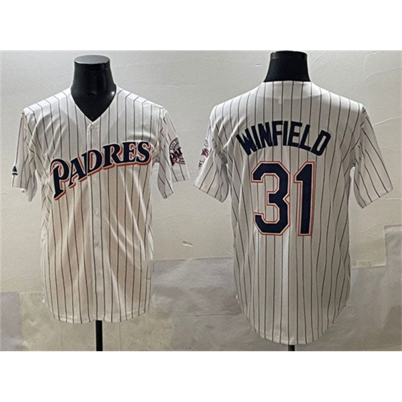 San Diego Padres #31 Dave Winfield White Throwback With Patch Cool Base Stitched Baseball Jersey