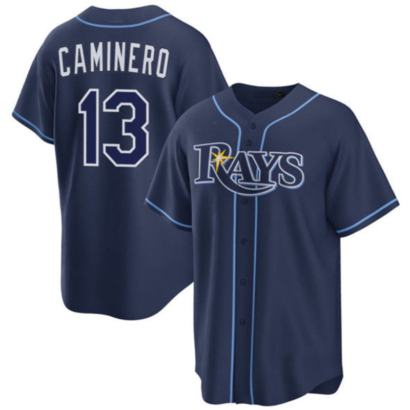 Tampa Bay Rays #13 Junior Caminero Navy Cool Base Stitched Baseball Jersey