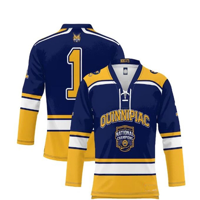 #1 Q.Bobcats ProSphere 2023 Ice Hockey National Champions Hockey Jersey – Gold Stitched American College Jerseys