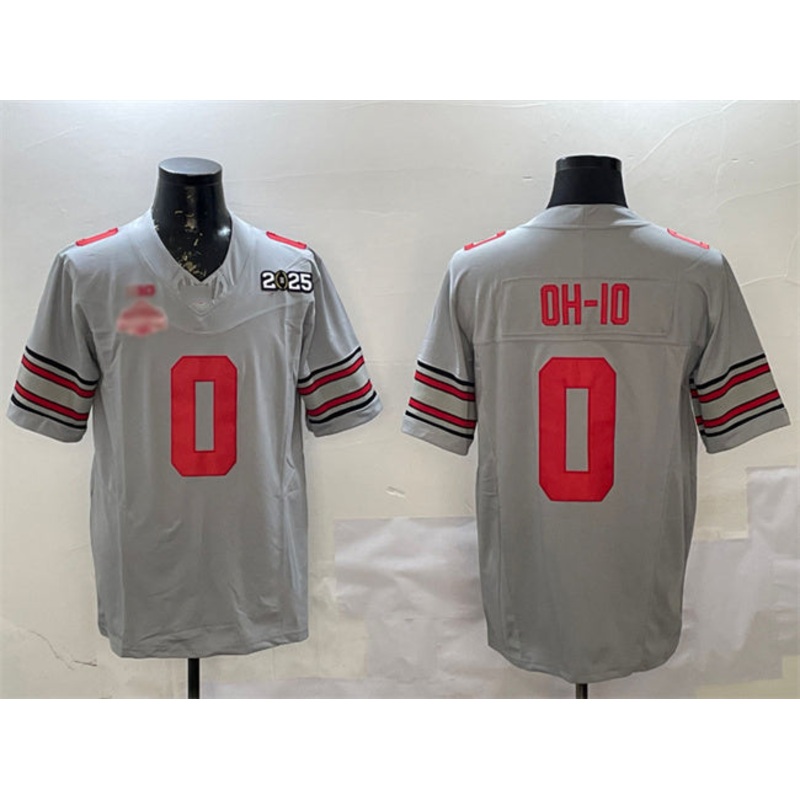 O.State Buckeyes #0 OH-IO Grey 2025 CFP Final With National Champions Patch F.U.S.E. Vapor Limited Stitched Football American College Jerseys