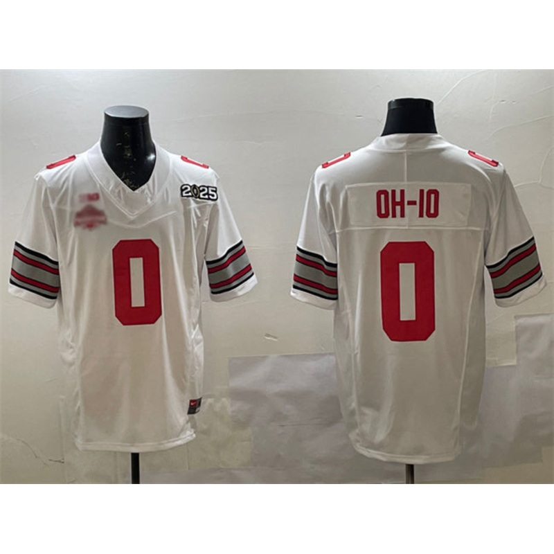 O.State Buckeyes #0 OH-IO White 2025 CFP Final With National Champions Patch F.U.S.E. Vapor Limited Stitched Football American College Jerseys