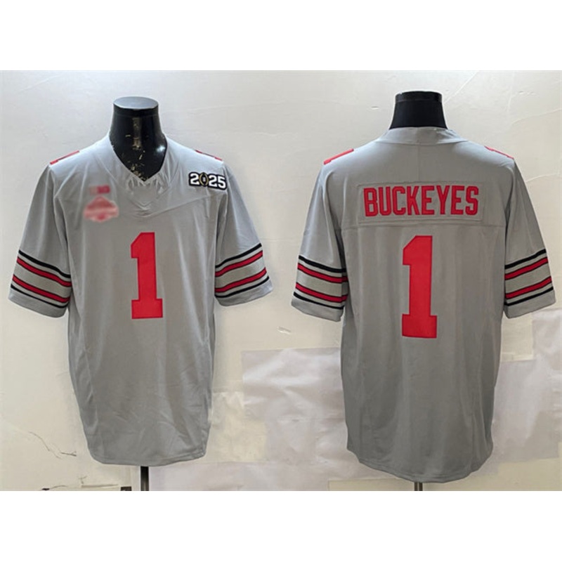O.State Buckeyes #1 Buckeyes Grey 2025 CFP Final With National Champions Patch F.U.S.E. Vapor Limited Stitched Football American College Jerseys
