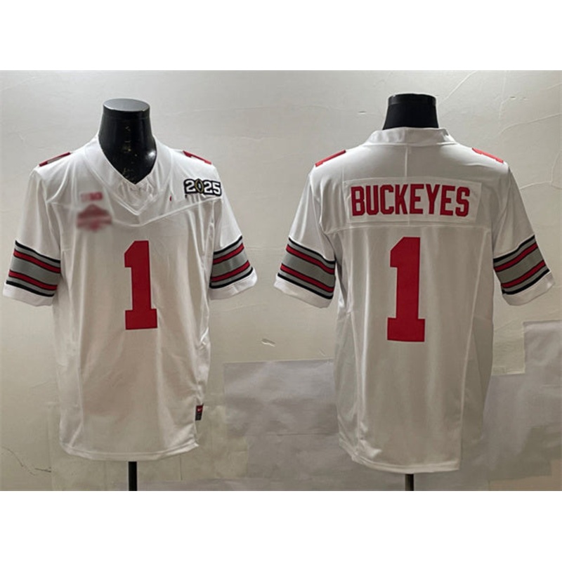 O.State Buckeyes #1 Buckeyes White 2025 CFP Final With National Champions Patch F.U.S.E. Vapor Limited Stitched Football American College Jerseys