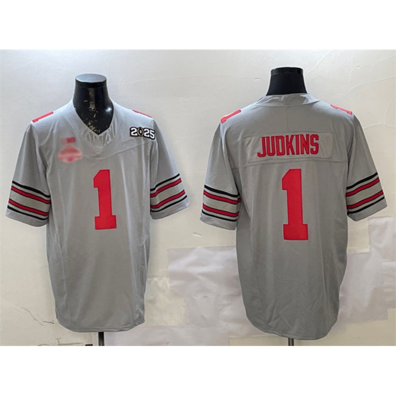 O.State Buckeyes #1 Quinshon Judkins Grey 2025 CFP Final With National Champions Patch F.U.S.E. Vapor Limited Stitched Football American College Jerseys
