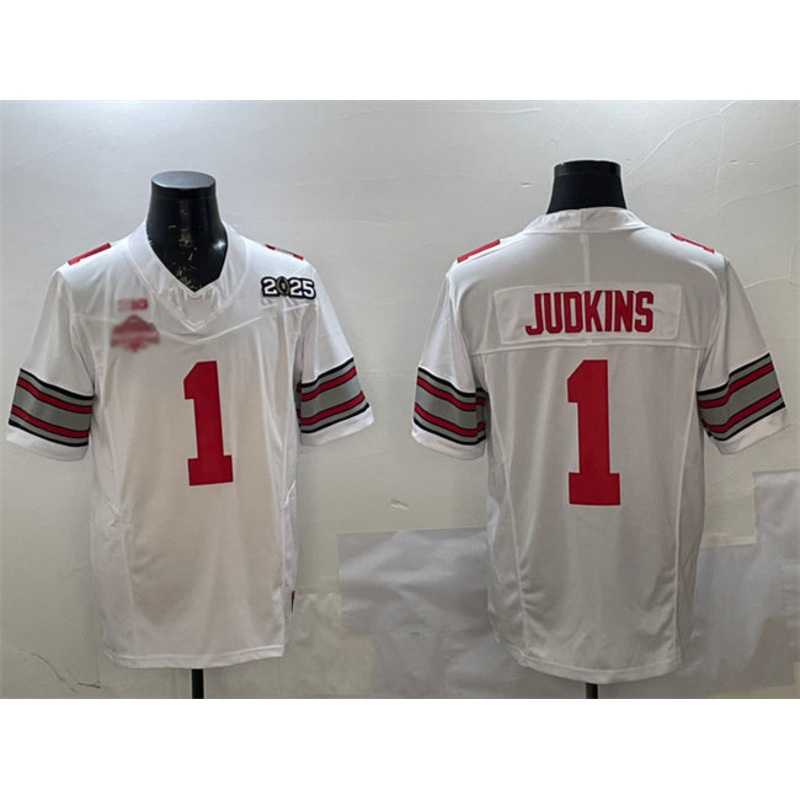 O.State Buckeyes #1 Quinshon Judkins White 2025 CFP Final With National Champions Patch F.U.S.E. Vapor Limited Stitched Football American College Jerseys