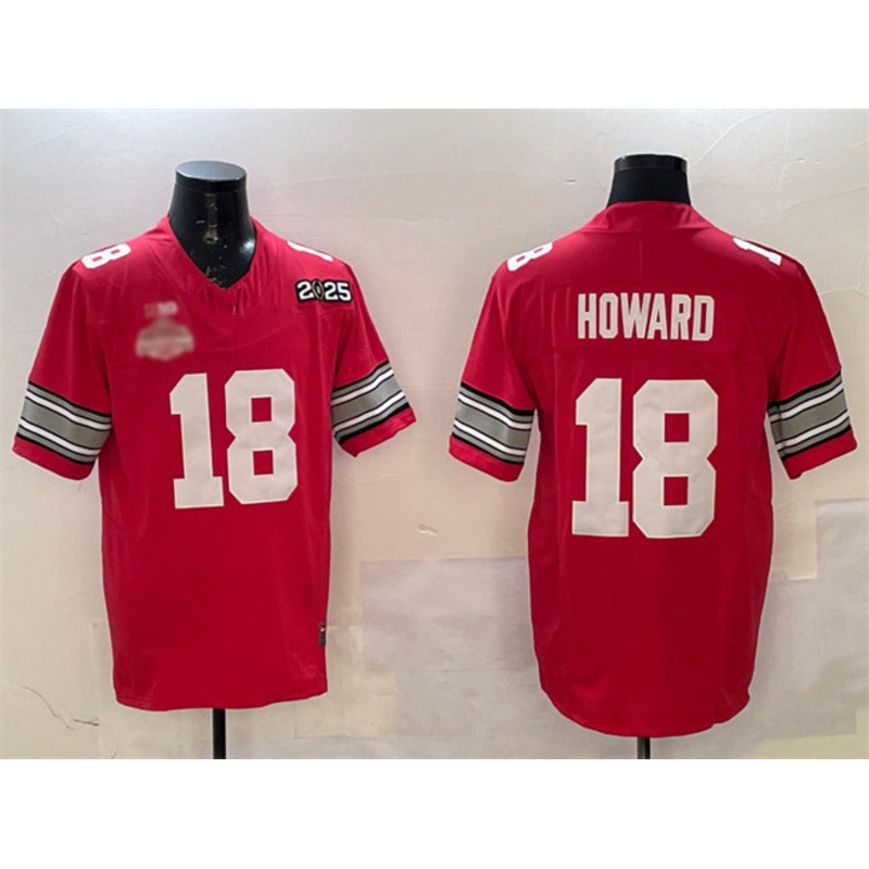O.State Buckeyes #18 Will Howard Red 2025 CFP Final With National Champions Patch F.U.S.E. Vapor Limited Stitched Football American College Jerseys