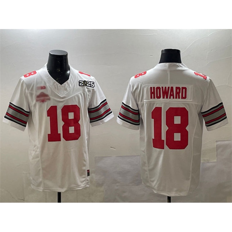 O.State Buckeyes #18 Will Howard White 2025 CFP Final With National Champions Patch F.U.S.E. Vapor Limited Stitched Football American College Jerseys