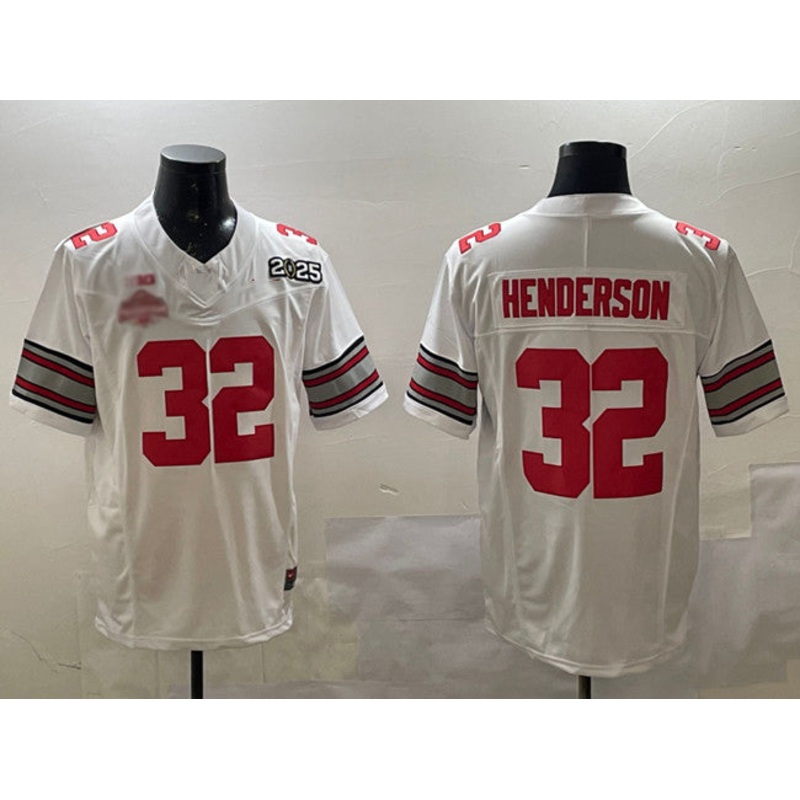 O.State Buckeyes #32 TreVeyon Henderson White 2025 CFP Final With National Champions Patch F.U.S.E. Vapor Limited Stitched Football American College Jerseys