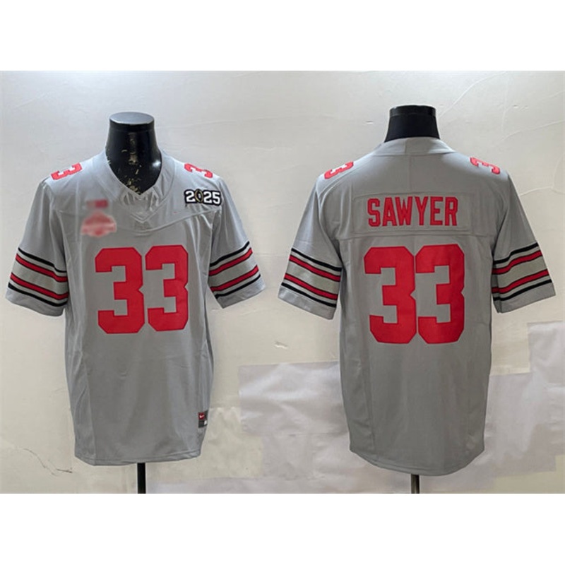 O.State Buckeyes #33 Jack Sawyer Grey 2025 CFP Final With National Champions Patch F.U.S.E. Vapor Limited Stitched Football American College Jerseys