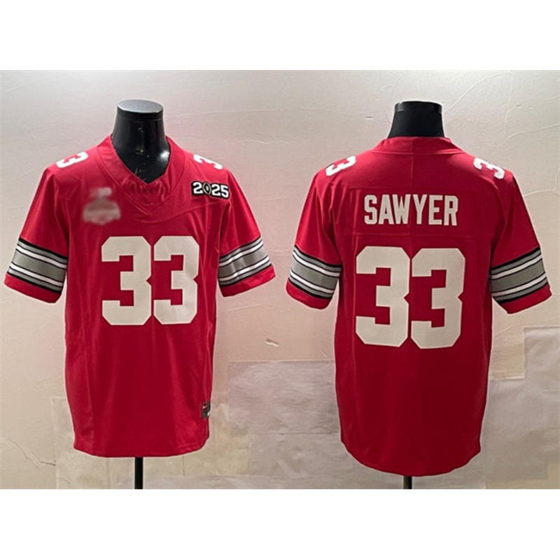 O.State Buckeyes #33 Jack Sawyer Red 2025 CFP Final With National Champions Patch F.U.S.E. Vapor Limited Stitched Football American College Jerseys