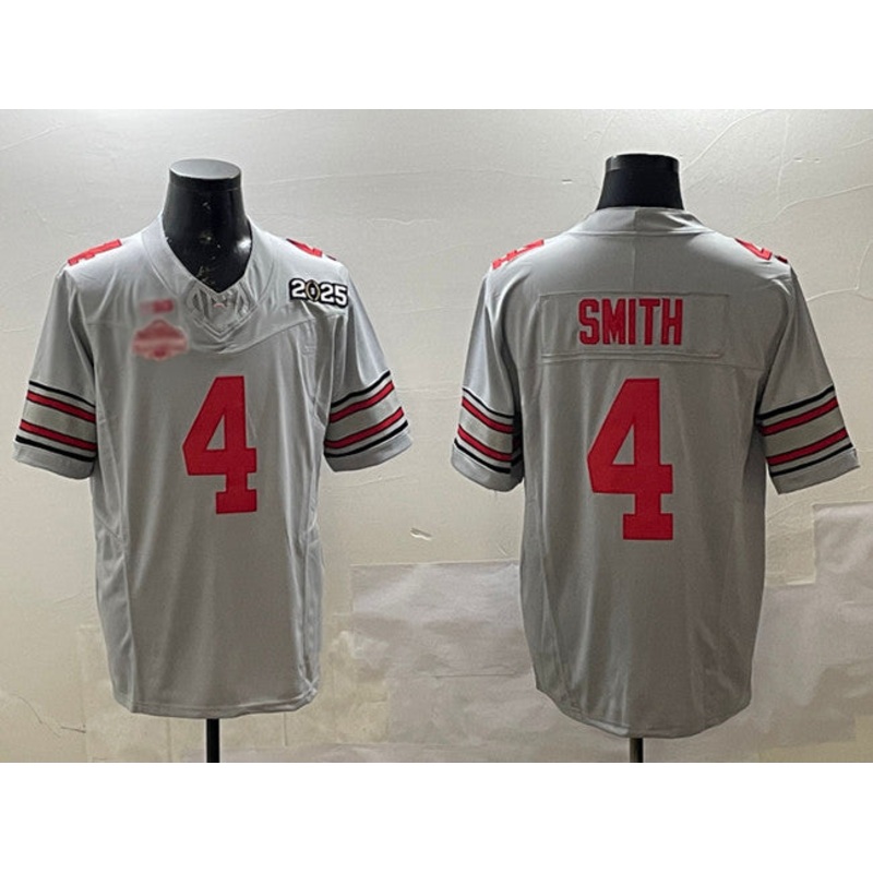 O.State Buckeyes #4 Jeremiah Smith Grey 2025 CFP Final With National Champions Patch F.U.S.E. Vapor Limited Stitched Football Football American College Jerseys