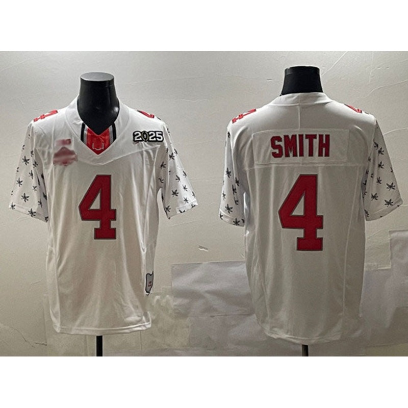 O.State Buckeyes #4 Jeremiah Smith White 2025 CFP Final With National Champions Patch F.U.S.E. Vapor Limited Stitched Football American College Jerseys