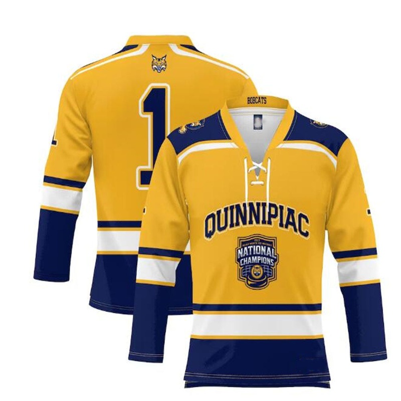 Q.Bobcats ProSphere 2023 Ice Hockey National Champions Hockey Jersey – Gold Stitched American College Jerseys