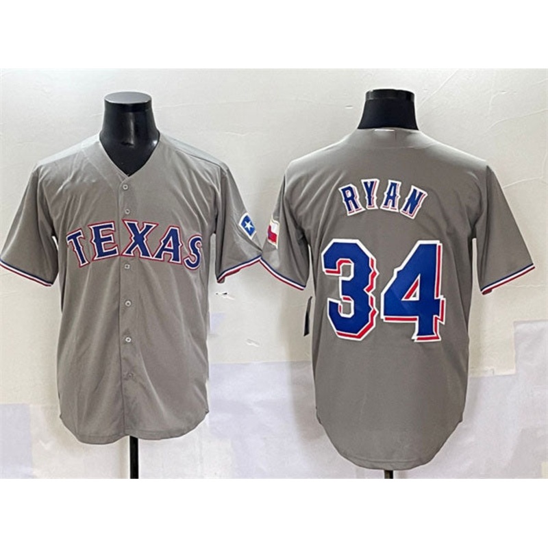 Texas Rangers #34 Nolan Ryan Grey With Patch Cool Base Stitched Baseball Jersey