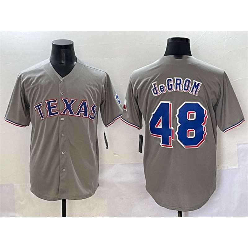 Texas Rangers #48 Jacob deGrom Gray With Patch Cool Base Stitched Baseball Jersey
