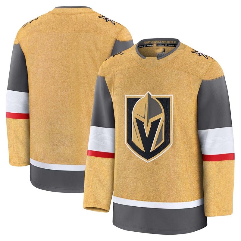 V.Golden Knights Fanatics Home Premium Jersey – Gold Stitched American Hockey Jerseys