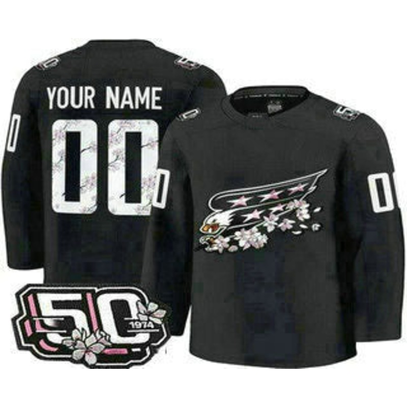 Custom W.Capitals Black 50th Anniversary Authentic Stitched American Hockey Jerseys
