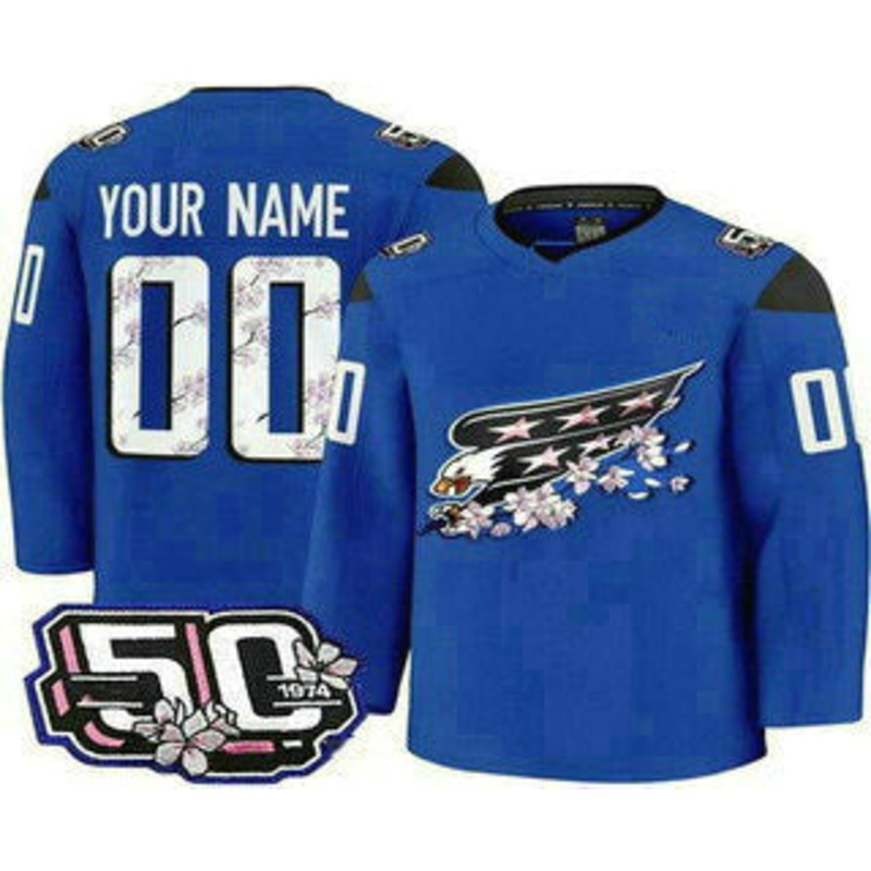 Custom W.Capitals Blue 50th Anniversary Authentic Stitched American Hockey Jerseys