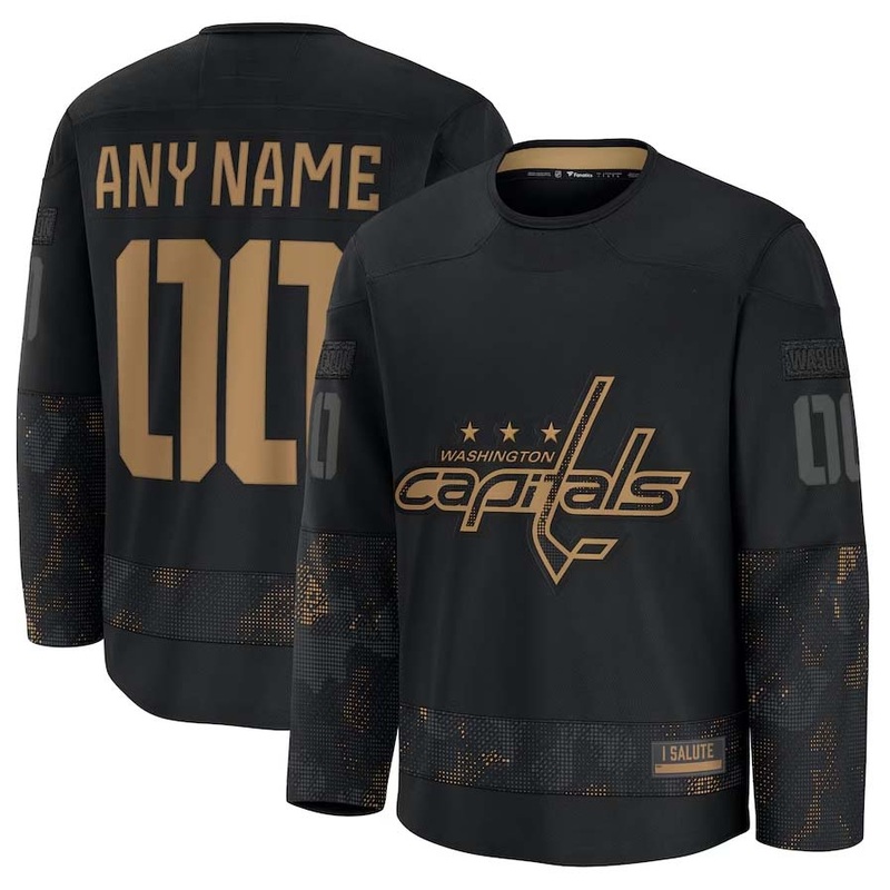 Custom W.Capitals Fanatics 2024 Military Appreciation Personalized Long Sleeve Practice Jersey – Black Stitched American Hockey Jerseys