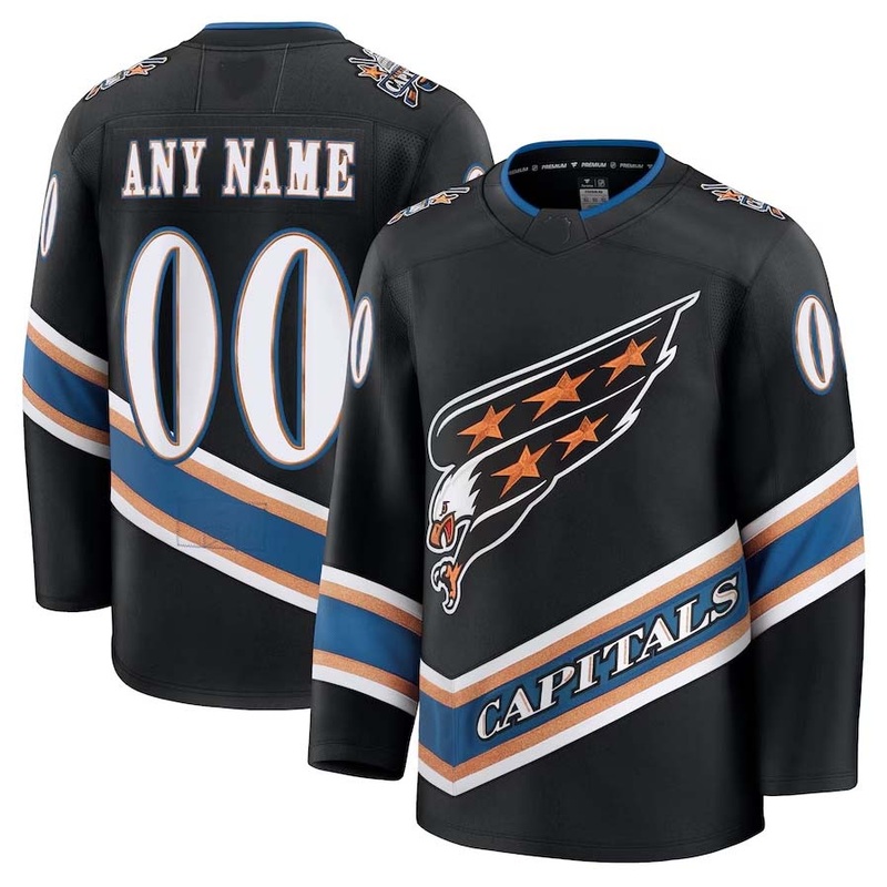 Custom W.Capitals Fanatics Alternate 50th Anniversary Premium Jersey – Black Stitched American Hockey Jerseys