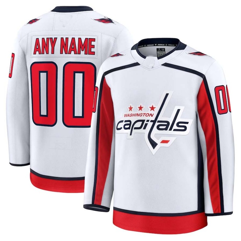 Custom W.Capitals Fanatics Away Premium Jersey – White Stitched American Hockey Jerseys
