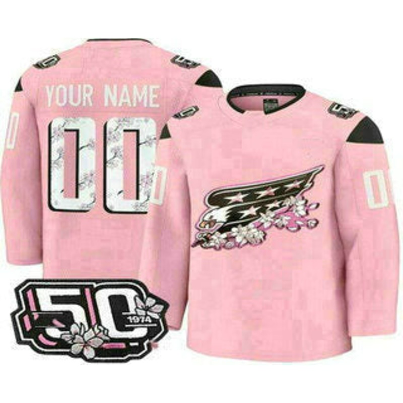 Custom W.Capitals Pink 50th Anniversary Authentic Stitched American Hockey Jerseys