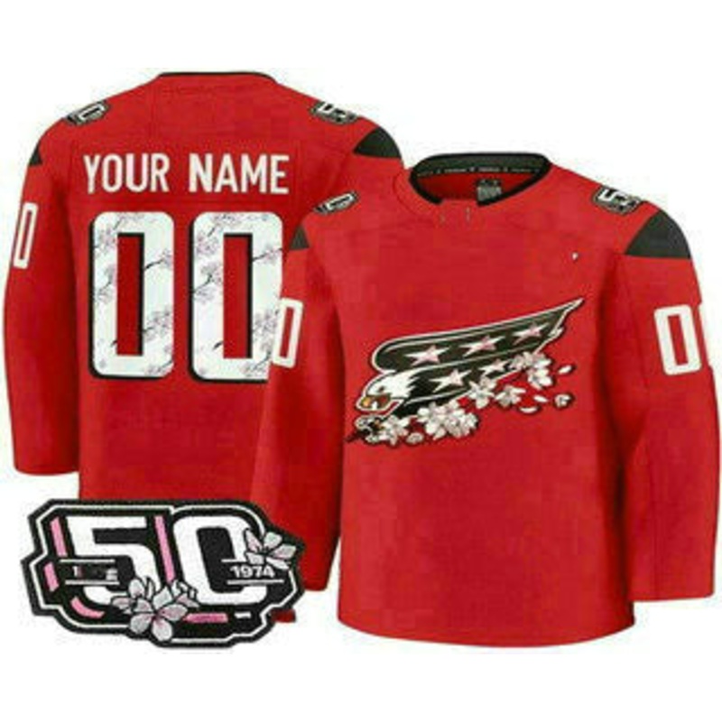 Custom W.Capitals Red 50th Anniversary Authentic Stitched American Hockey Jerseys