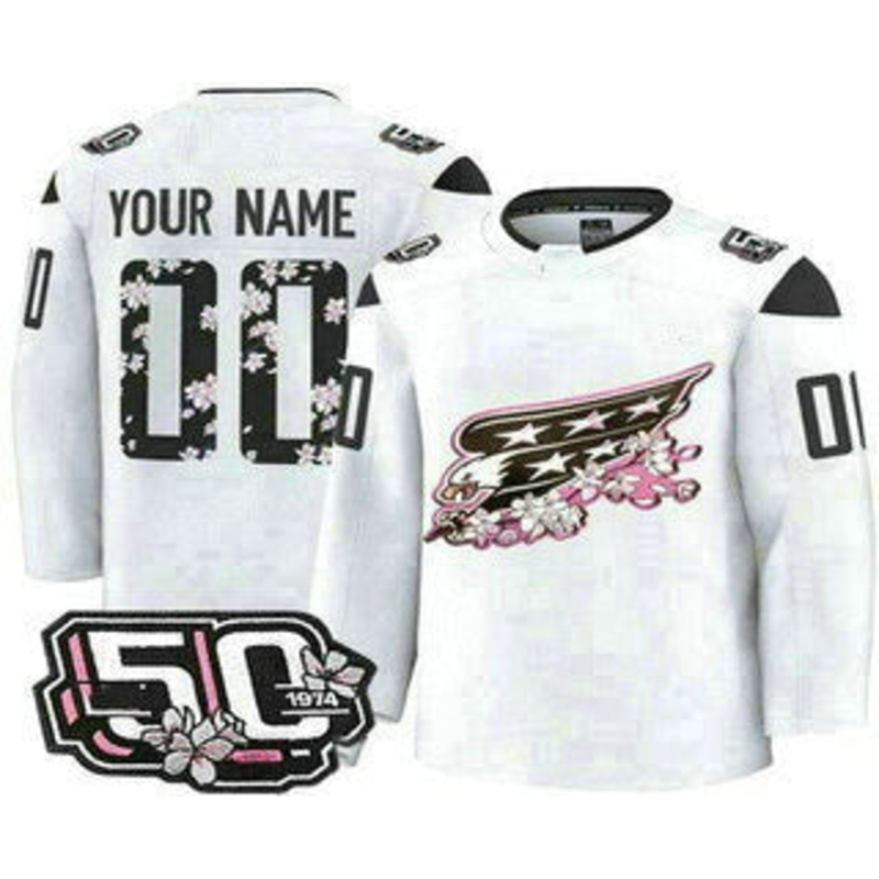 Custom W.Capitals White 50th Anniversary Authentic Stitched American Hockey Jerseys