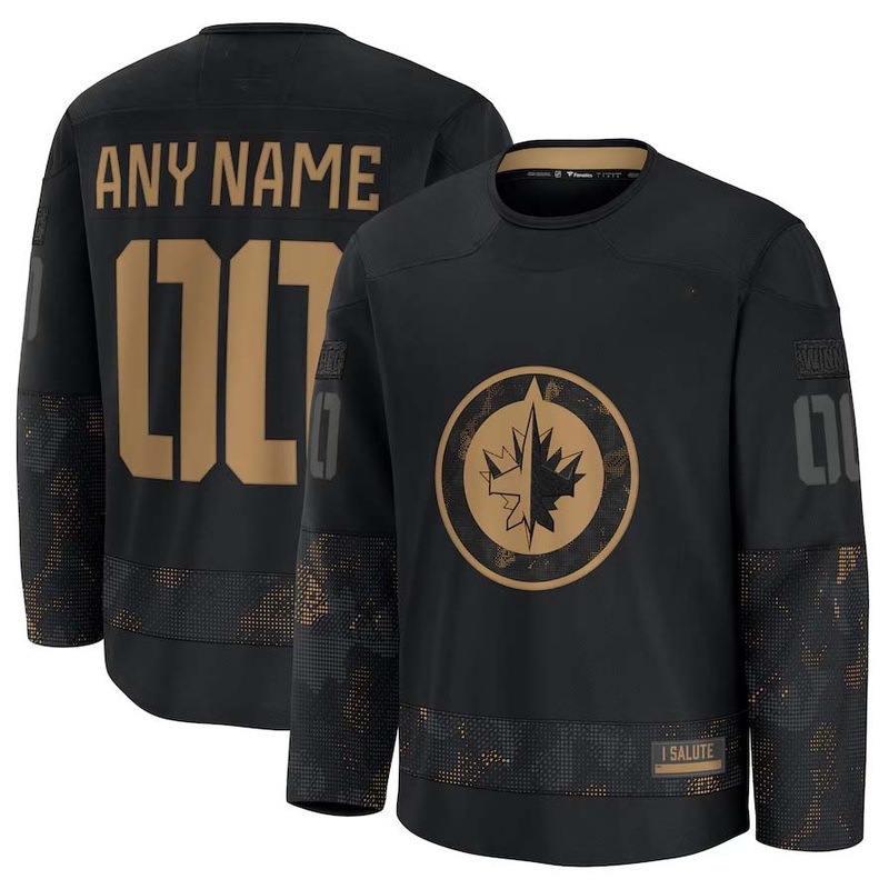 Custom W.Jets Fanatics 2024 Military Appreciation Personalized Long Sleeve Practice Jersey – Black Stitched American Hockey Jerseys