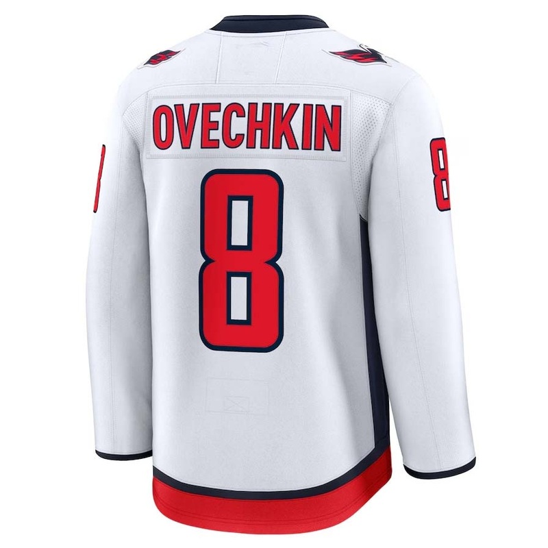 W.Capitals #8 Alexander Ovechkin Fanatics Away Premium Jersey – White Stitched American Hockey Jerseys
