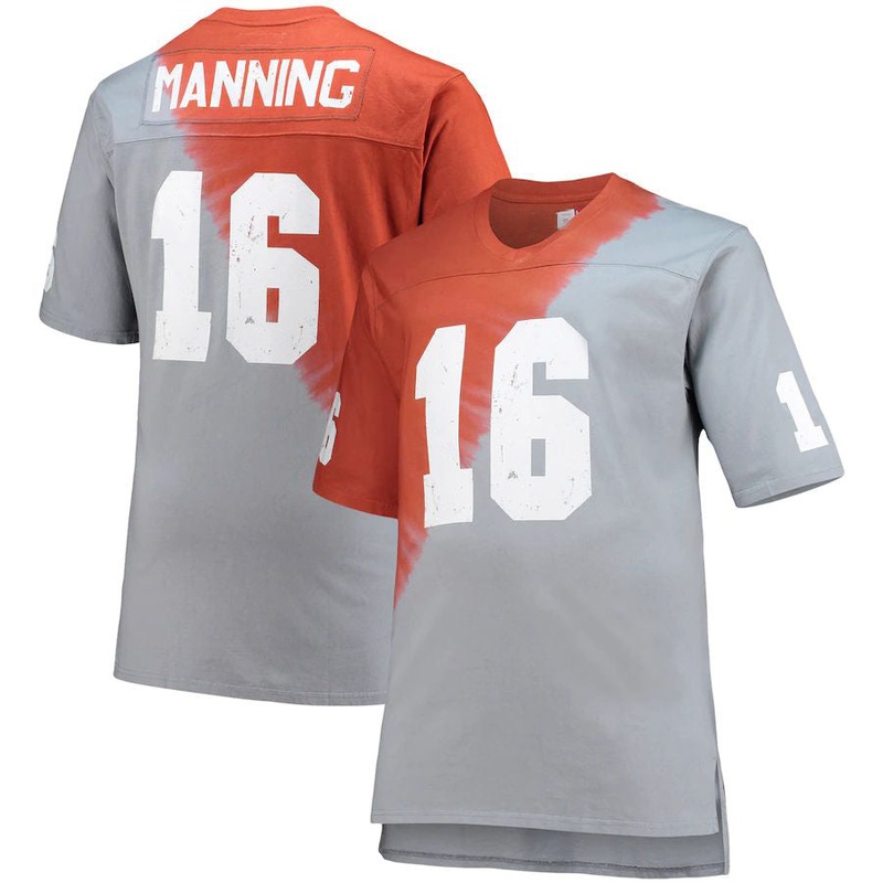 T.Volunteers #16 Peyton Manning Mitchell & Ness Name & Number Tie-Dye V-Neck T-Shirt – Gray Tennessee Orange Stitched American College Jerseys