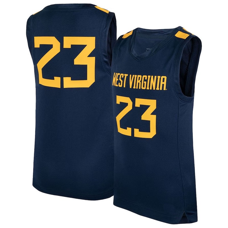 #23 W.Virginia Mountaineers Icon Replica Basketball Jersey – Navy American College Jerseys