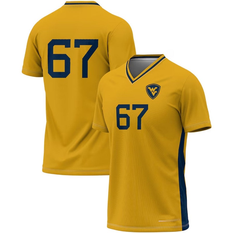 #67 W.Virginia Mountaineers GameDay Greats Lightweight Women’s Soccer Fashion Jersey – Gold American College Jerseys