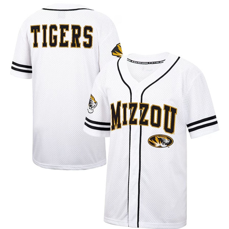 M.Tigers Colosseum Free Spirited Mesh Button-Up Baseball Jersey – White American College Jerseys