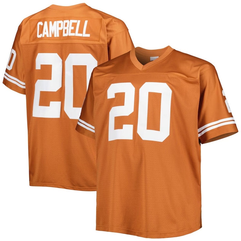 T.Longhorns #20 Earl Campbell Mitchell & Ness Big & Tall Legacy Jersey – Texas Orange American College Jerseys