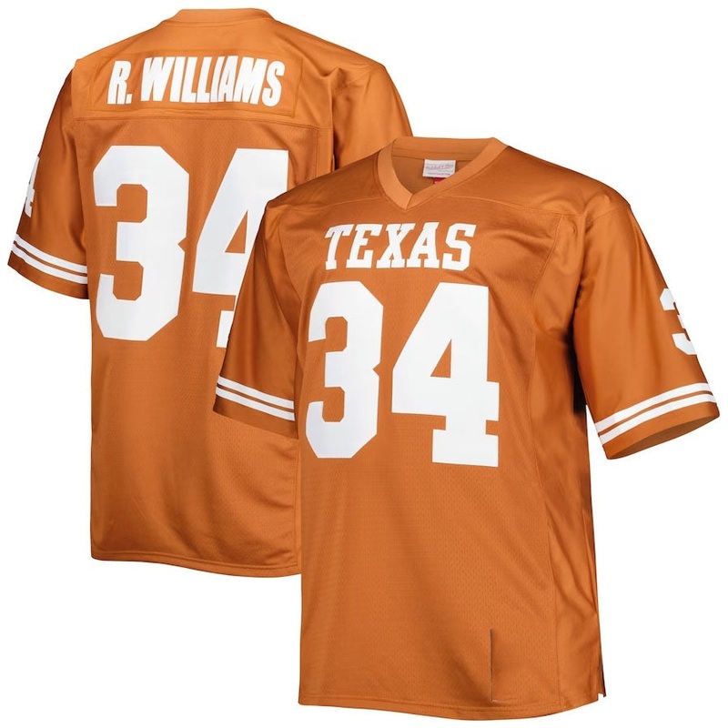 T.Longhorns #34 Ricky Williams Mitchell & Ness Big & Tall Throwback Jersey – Texas Orange American College Jerseys