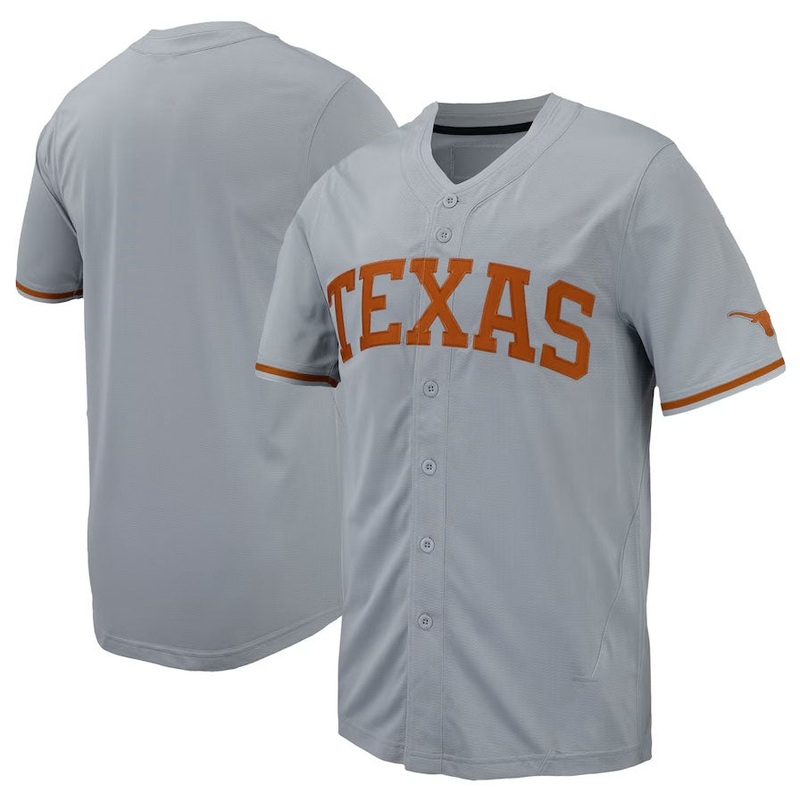 T.Longhorns Replica Full-Button Baseball Jersey – Gray American College Jerseys